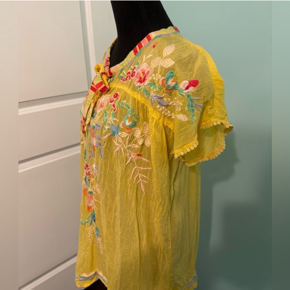 Johnny Was Floral Embroidered Yellow Top - Picture 3 of 6